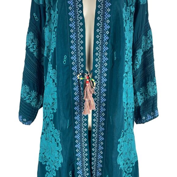 Johnny Was Bellamo Verona Kimono Jacket Embroidery Lakeside Blue Size S - Picture 5 of 12
